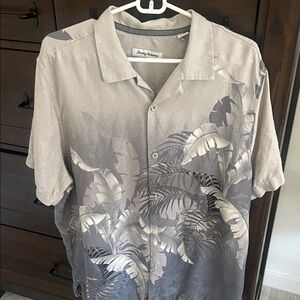 Tommy Bahama Gray Leaf Print Shirt
